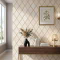 Crema Marfil (Spanish) Marble 1x2 Cream Honed Diamond / Rhomboid Mosaic — Living Room accent wall