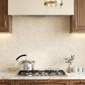 Crema Marfil (Spanish) Marble 1x3 Cream Honed Herringbone Mosaic — Kitchen backsplash