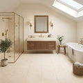 Crema Marfil (Spanish) Marble 12x12 Cream Honed Tile — Bathroom floor