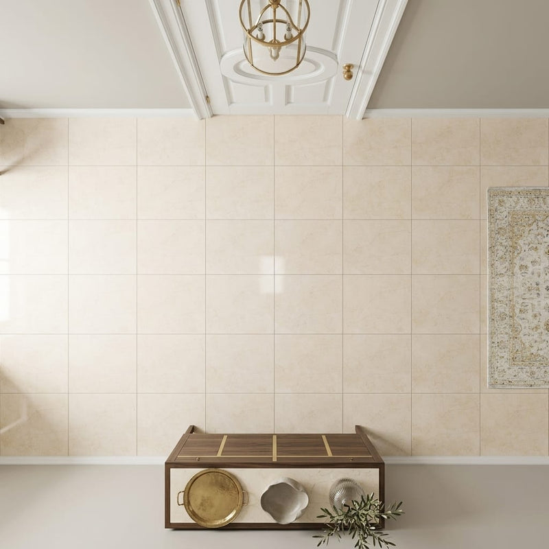 Crema Marfil (Spanish) Marble 12x12 Cream Honed Tile — Hallway floor