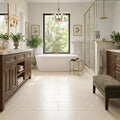 Crema Marfil (Spanish) Marble 12x24 Cream Honed Tile — Primary Bath floor
