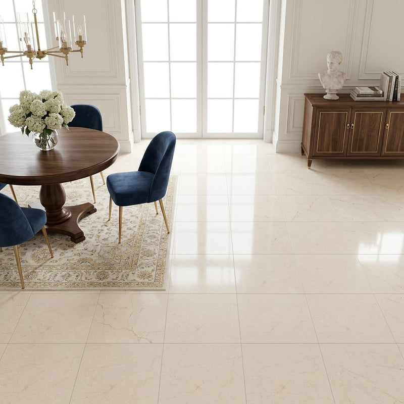 Crema Marfil (Spanish) Marble 18x18 Cream Honed Tile — Dining Room floor