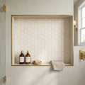 Crema Marfil (Spanish) Marble 2x2 Cream Honed Hexagon Mosaic — Bathroom niche