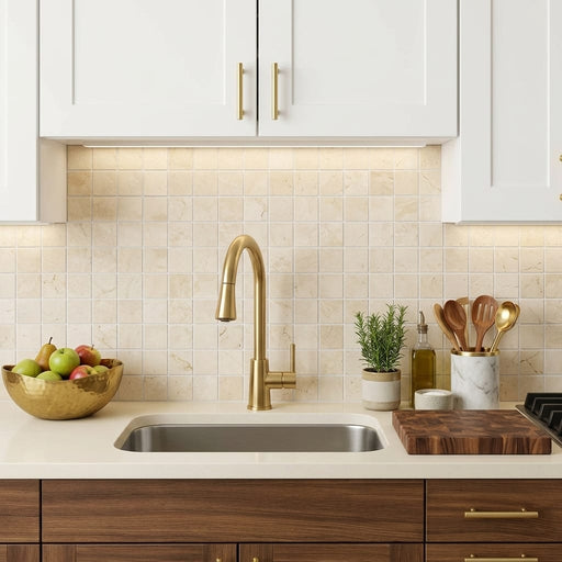Crema Marfil (Spanish) Marble 2x2 Cream Honed Mosaic — Kitchen backsplash