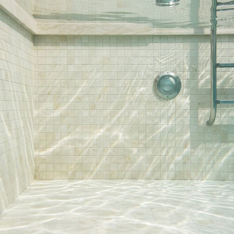 Crema Marfil (Spanish) Marble 2x2 Cream Honed Mosaic — Swimming Pool pool interior tiling