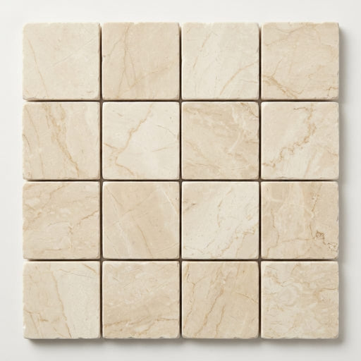 Crema Marfil (Spanish) Marble 2x2 Cream Tumbled Mosaic close-up