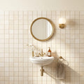 Crema Marfil (Spanish) Marble 2x2 Cream Tumbled Mosaic — Powder Room wall