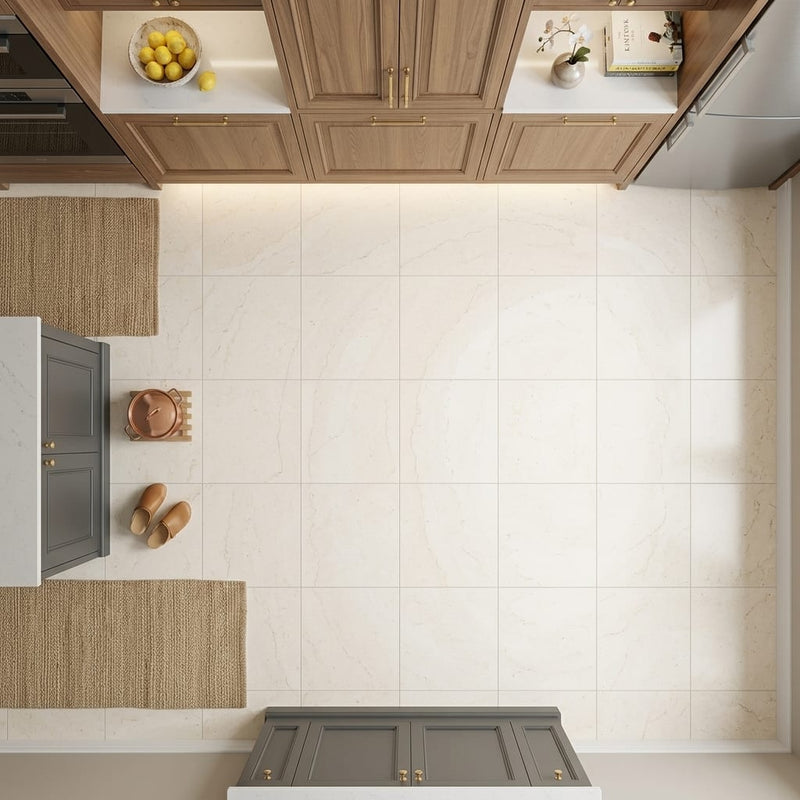 Crema Marfil (Spanish) Marble 24x24 Cream Honed Tile — Kitchen floor