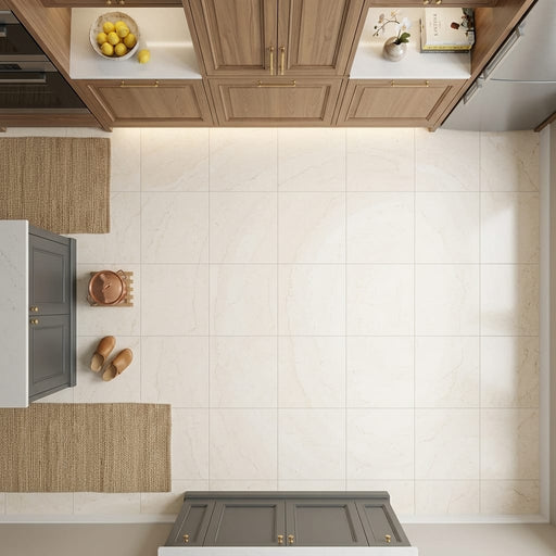 Crema Marfil (Spanish) Marble 24x24 Cream Honed Tile — Kitchen floor