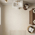 Crema Marfil (Spanish) Marble 3x3 Cream Honed Hexagon Mosaic — Bathroom floor
