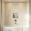 Crema Marfil (Spanish) Marble 3x6 Cream Honed Tile — Bathroom tub surround