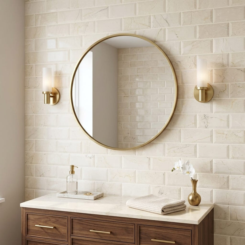 Crema Marfil (Spanish) Marble 3x6 Cream Honed Tile — Bathroom wall
