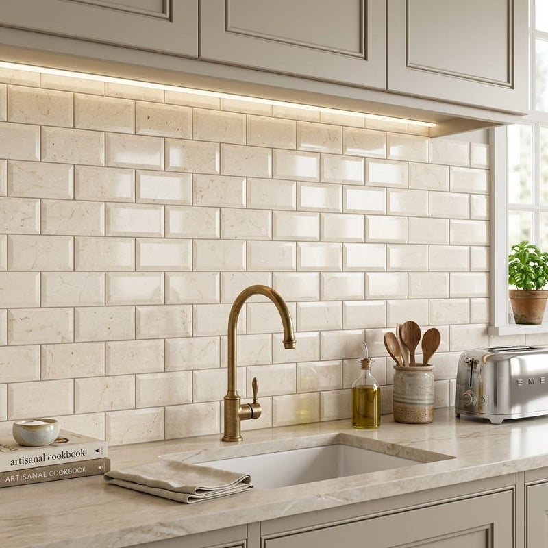 Crema Marfil (Spanish) Marble 3x6 Cream Honed Tile — Kitchen backsplash