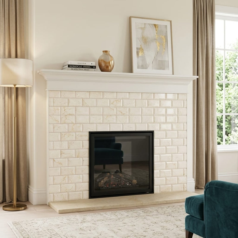 Crema Marfil (Spanish) Marble 3x6 Cream Honed Tile — Living Room fireplace surround