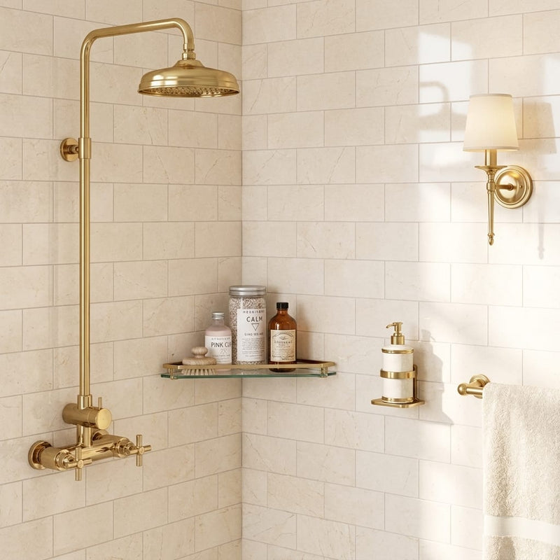 Crema Marfil (Spanish) Marble 3x6 Cream Honed Tile — Bathroom shower wall