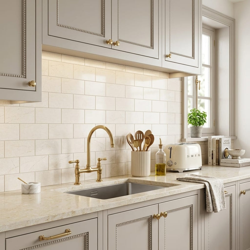 Crema Marfil (Spanish) Marble 3x6 Cream Honed Tile — Kitchen backsplash