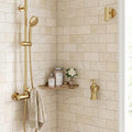 Crema Marfil (Spanish) Marble 3x6 Cream Tumbled Tile — Bathroom shower wall