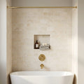 Crema Marfil (Spanish) Marble 3x6 Cream Tumbled Tile — Bathroom tub surround