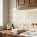 Crema Marfil (Spanish) Marble 3x6 Cream Tumbled Tile — Laundry Room backsplash