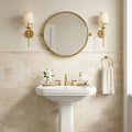 Crema Marfil (Spanish) Marble 3x6 Cream Tumbled Tile — Powder Room wainscot