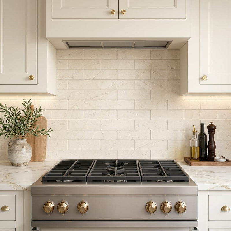 Crema Marfil (Spanish) Marble 4x12 Cream Honed Tile — Kitchen backsplash