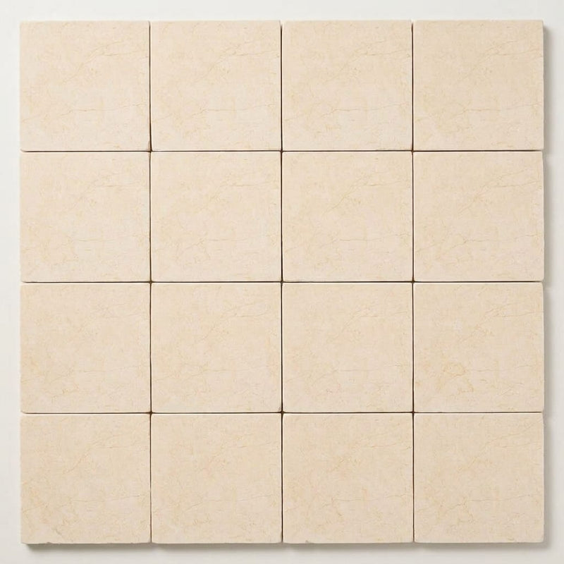 Crema Marfil (Spanish) Marble 4x4 Cream Honed Tile close-up