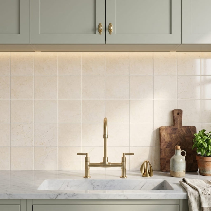 Crema Marfil (Spanish) Marble 4x4 Cream Honed Tile — Kitchen backsplash