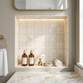 Crema Marfil (Spanish) Marble 4x4 Cream Tumbled Tile — Bathroom niche