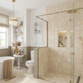 Crema Marfil (Spanish) Marble 4x4 Cream Tumbled Tile — Bathroom shower wall accent band