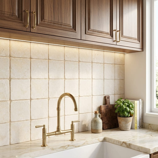 Crema Marfil (Spanish) Marble 4x4 Cream Tumbled Tile — Kitchen backsplash