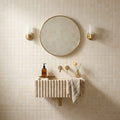 Crema Marfil (Spanish) Marble 5/8x5/8 Cream Honed Mosaic — Powder Room wall