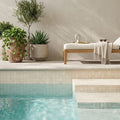 Crema Marfil (Spanish) Marble 5/8x5/8 Cream Honed Mosaic — Swimming Pool pool interior tiling