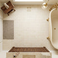 Crema Marfil (Spanish) Marble 5/8x5/8 Cream Tumbled Mosaic — Bathroom floor