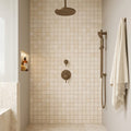 Crema Marfil (Spanish) Marble 5/8x5/8 Cream Tumbled Mosaic — Bathroom shower wall