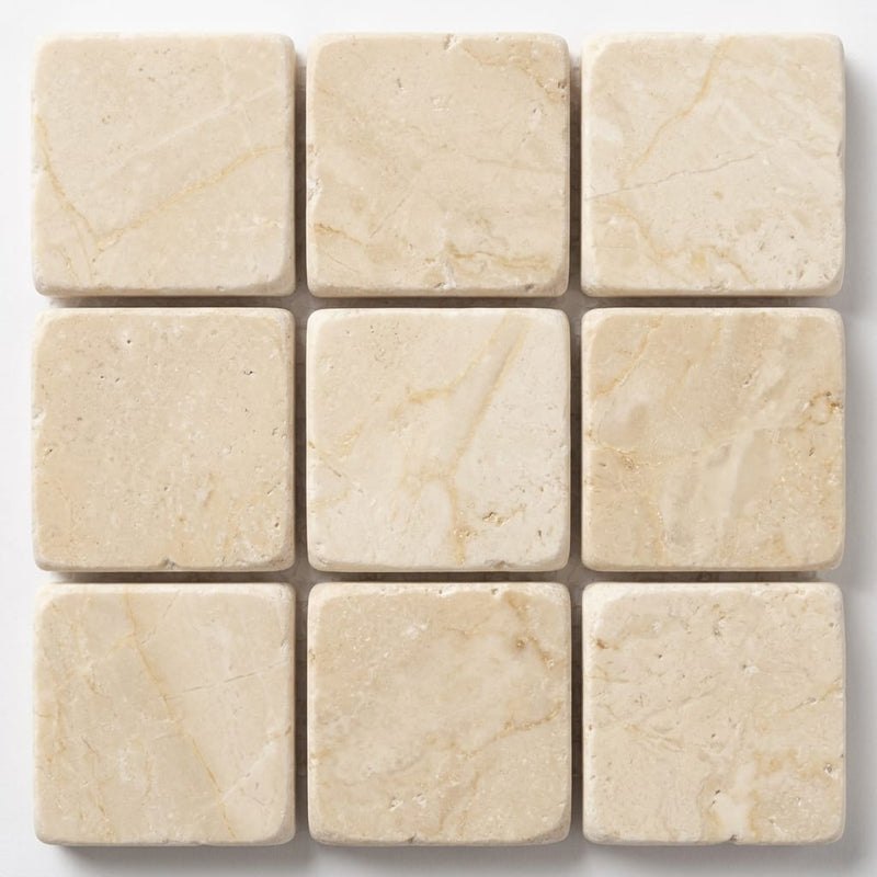 Crema Marfil (Spanish) Marble 5/8x5/8 Cream Tumbled Mosaic close-up