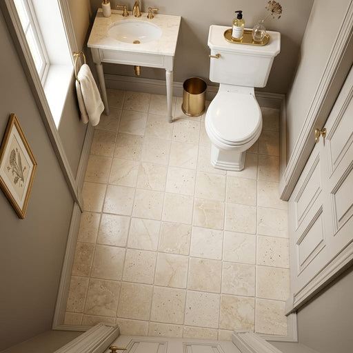 Crema Marfil (Spanish) Marble 6x6 Cream Tumbled Tile — Bathroom floor