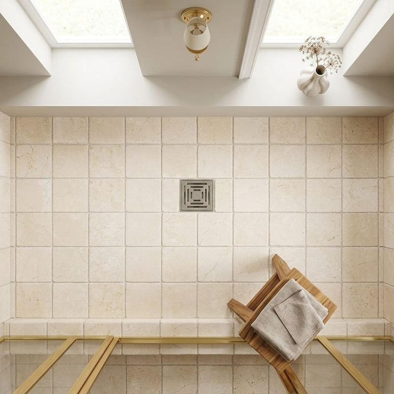 Crema Marfil (Spanish) Marble 6x6 Cream Tumbled Tile — Bathroom shower floor