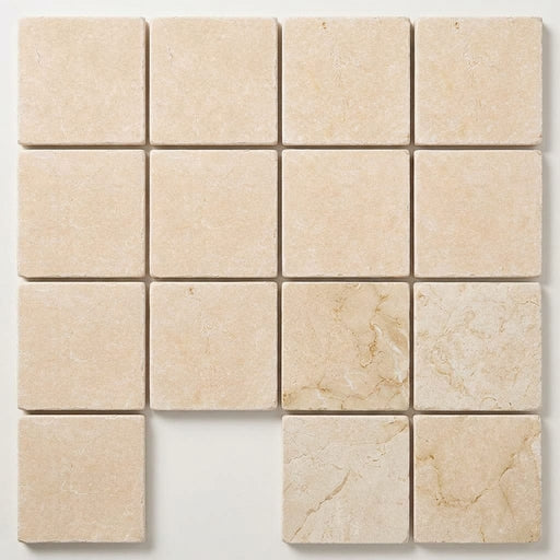 Crema Marfil (Spanish) Marble 6x6 Cream Tumbled Tile close-up