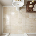 Crema Marfil (Spanish) Marble 6x6 Cream Tumbled Tile — Powder Room floor