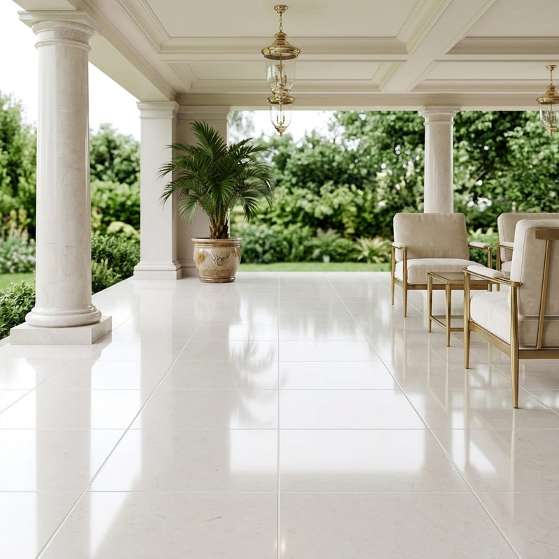 Crema Simona Marble Tile 18x18 Polished — Covered Patio floor