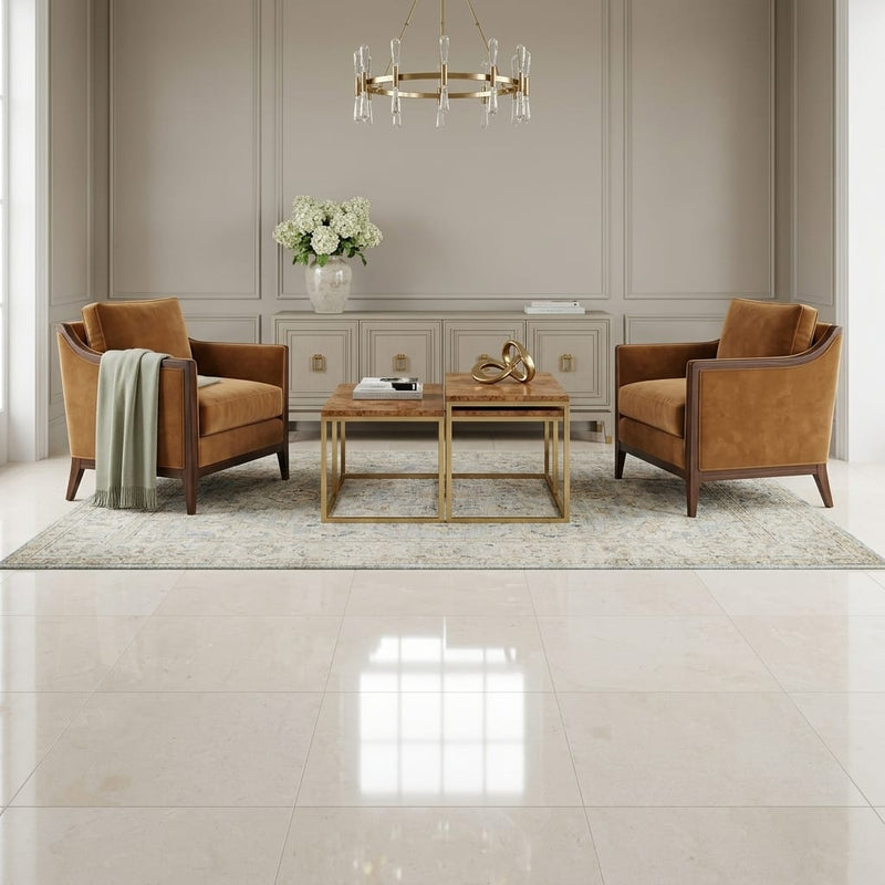 Crema Simona Marble Tile 18x18 Polished — Family Room floor