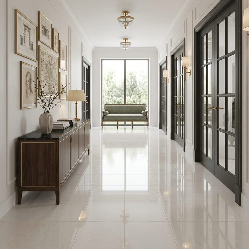 Crema Simona Marble Tile 18x18 Polished — Hallway floor