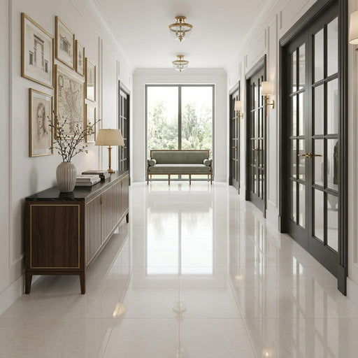 Crema Simona Marble Tile 18x18 Polished — Hallway floor