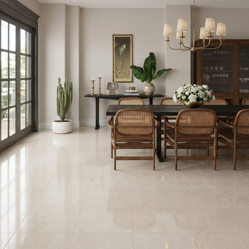 Crema Simona Marble Tile 18x18 Polished — Living Room floor