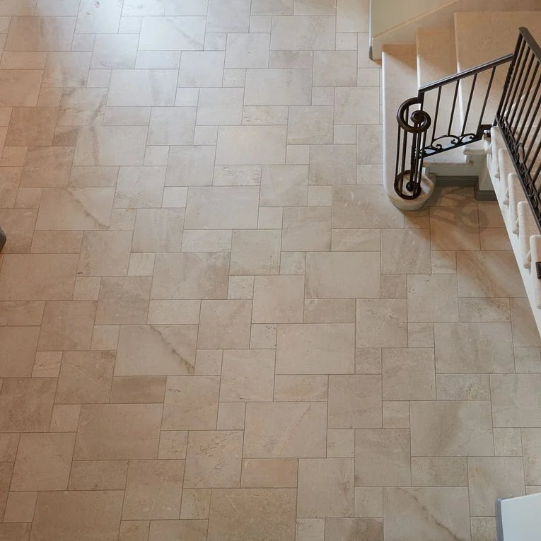 Crema Voscione Brushed Lyon Pattern Marble Tile