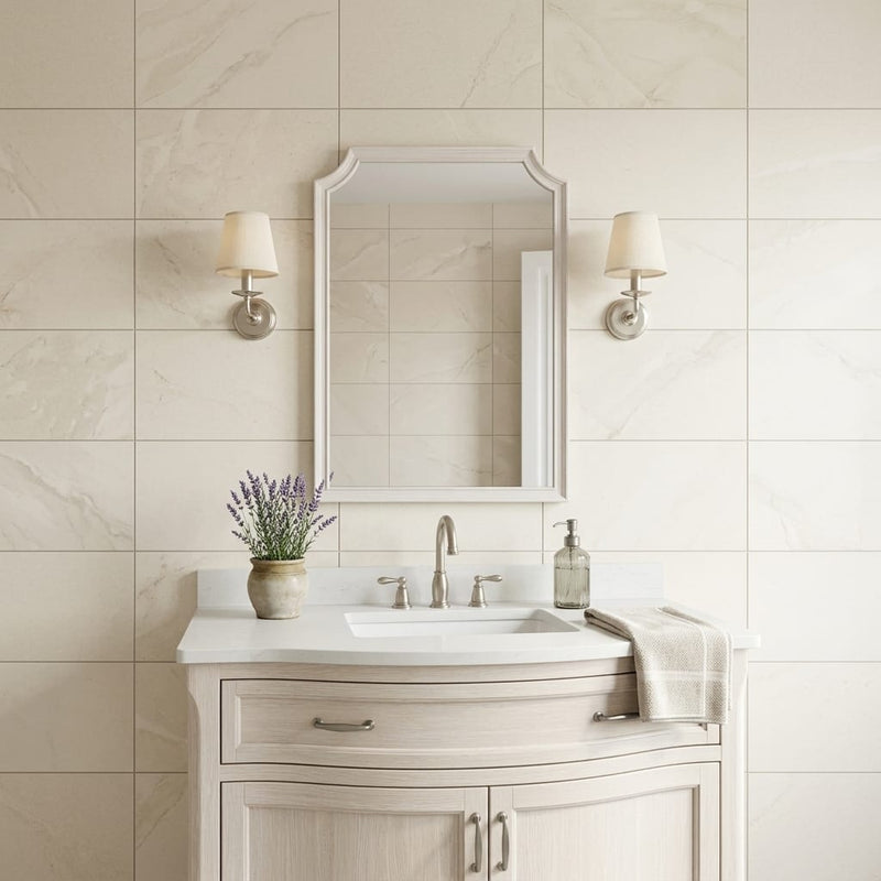 Crema Vosscione 16x24 Honed Stone Limestone Tile — Bathroom vanity wall