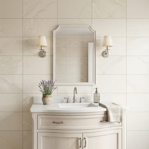 Crema Vosscione 16x24 Honed Stone Limestone Tile — Bathroom vanity wall