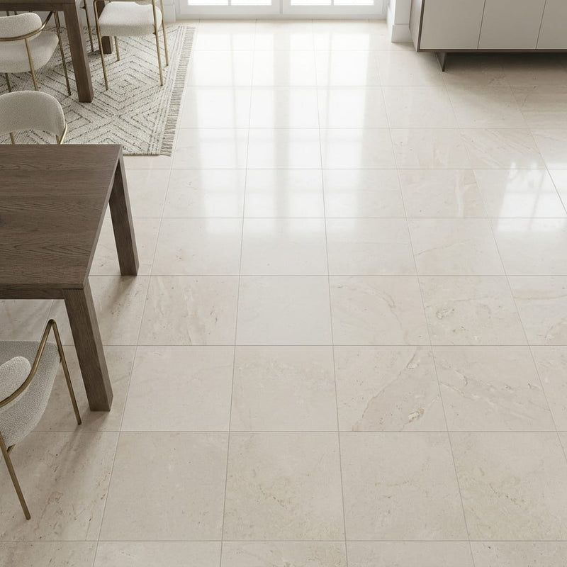 Crema Vossicone 18x18 Honed Limestone Tile — Dining Room floor