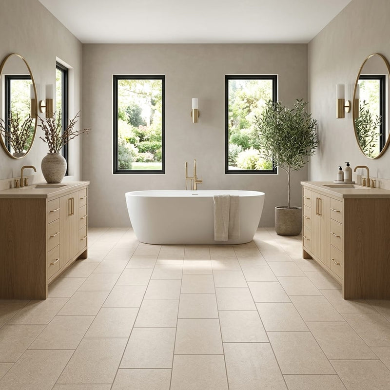 Cristallo Sabbia 12x24 Porcelain Tile — Bathroom floor