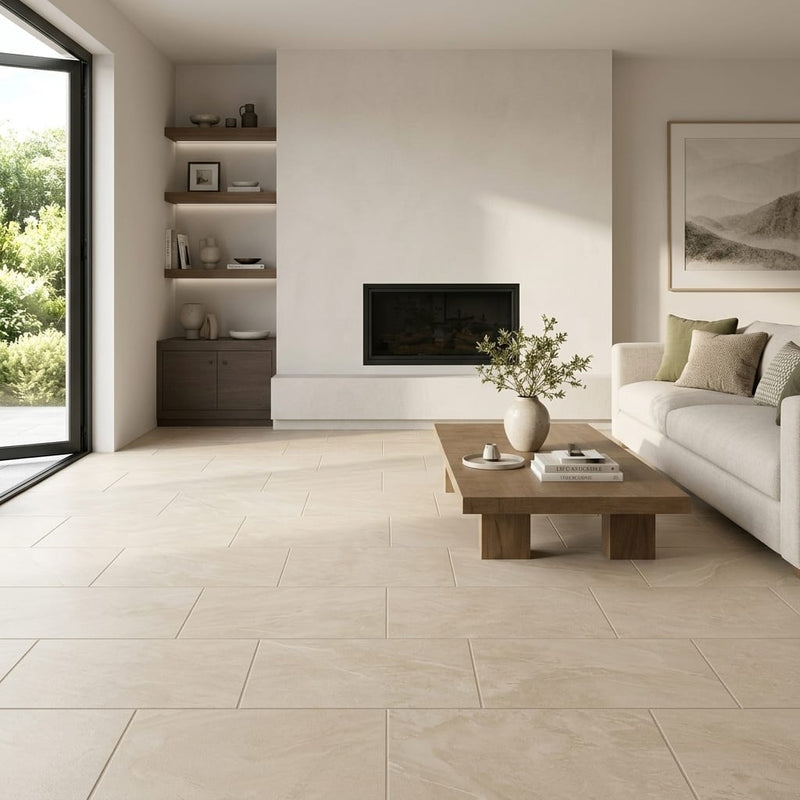 Cristallo Sabbia 12x24 Porcelain Tile — Living Room floor